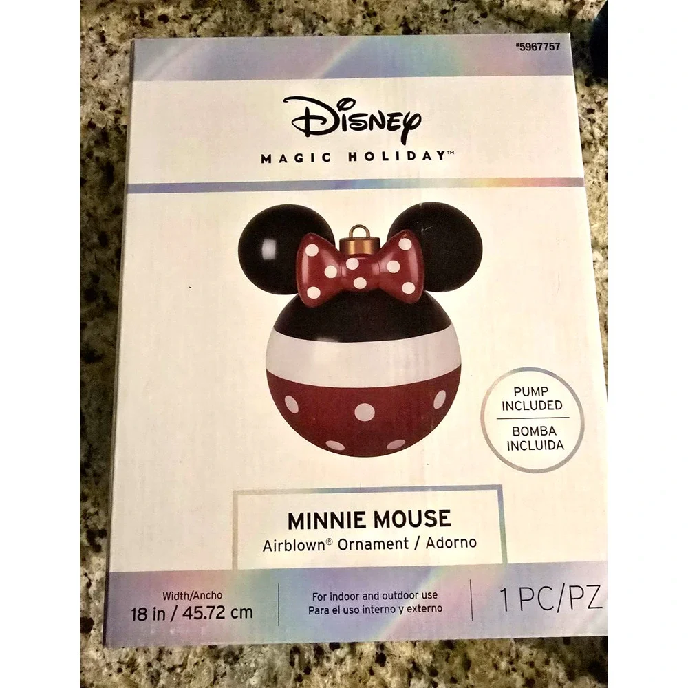 Minnie Mouse Christmas Air Blown Ornament Disney Magic 18" Large Airblown Red - Picture 2 of 8